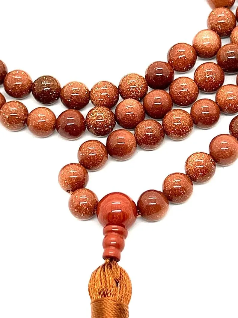 Natural Goldstone 8mm 108 Mala Beads, Spiritual, Meditation Beads, Reiki, Japa Mala, Buddhist Prayer Beads, Yoga Bracelet, healing beads LKMALA-RRGU-1619