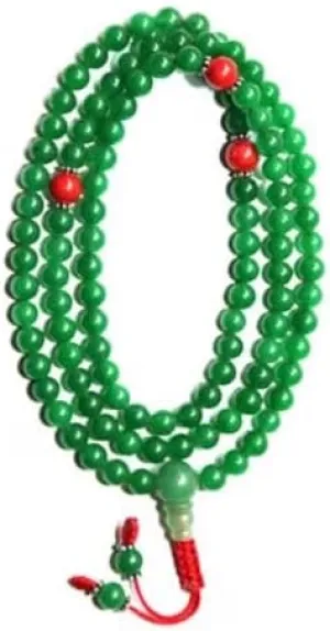 Natural Green Jade with Coral 8mm 108 Mala Beads, Spiritual, Meditation Beads, Reiki, Japa Mala, Buddhist Prayer Beads, Yoga Bracelet, healing beads LKMALA-RRGU-821