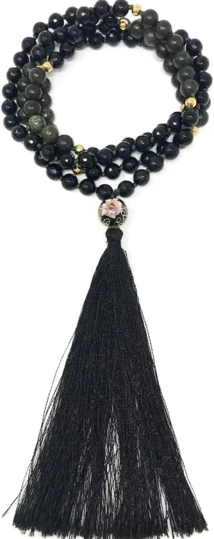 Natural green Russian Serpentine & black Agate 8mm 108 Mala Beads, Spiritual, Meditation Beads, Reiki, Japa Mala, Buddhist Prayer Beads, Yoga Bracelet, healing beads LKMALA-RRGU-1944