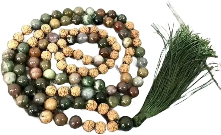 Natural Jasper & rudraksha 8mm 108 Mala Beads, Spiritual, Meditation Beads, Reiki, Japa Mala, Buddhist Prayer Beads, Yoga Bracelet, healing beads LKMALA-RRGU-1056