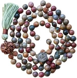 Natural Jasper Rudraksha 8mm 108 Mala Beads, Spiritual, Meditation Beads, Reiki, Japa Mala, Buddhist Prayer Beads, Yoga Bracelet, Healing Beads