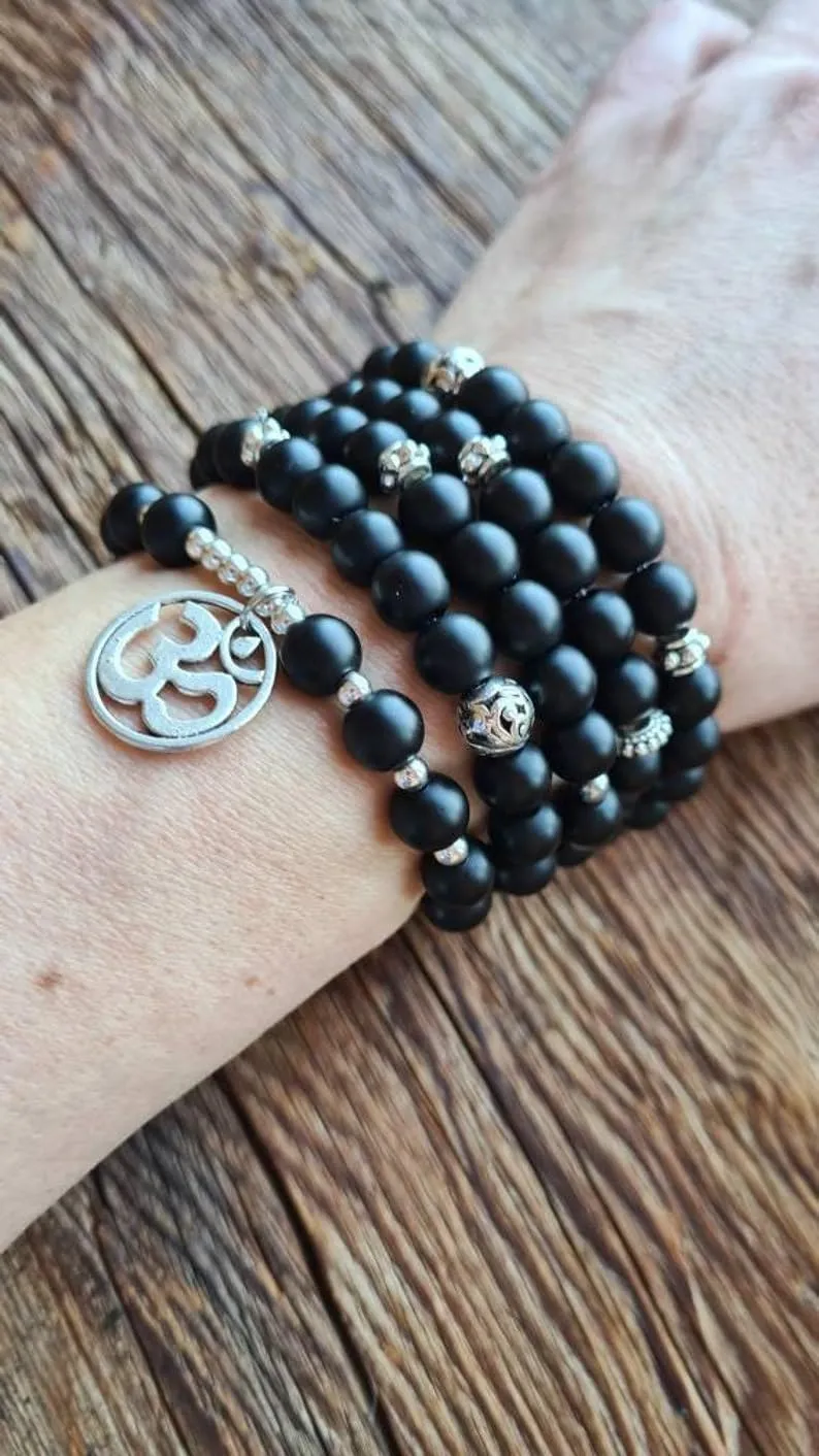 Natural Matte Onyx 6mm 108 Mala Beads, Spiritual, Meditation Beads, Reiki, Japa Mala, Buddhist Prayer Beads, Yoga Bracelet, healing beads LKMALA-RRGU-2707