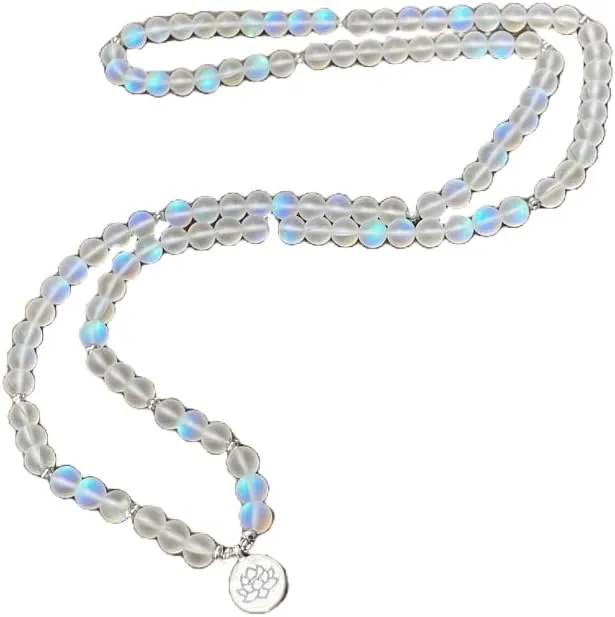 Natural Moonstone 8mm 108 Mala Beads, Spiritual, Meditation Beads, Reiki, Japa Mala, Buddhist Prayer Beads, Yoga Bracelet, healing beads LKMALA-RRGU-17