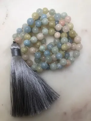 Natural Morganite 8mm 108 Mala Beads, Spiritual, Meditation Beads, Reiki, Japa Mala, Buddhist Prayer Beads, Yoga Bracelet, healing beads LKMALA-RRGU-3780