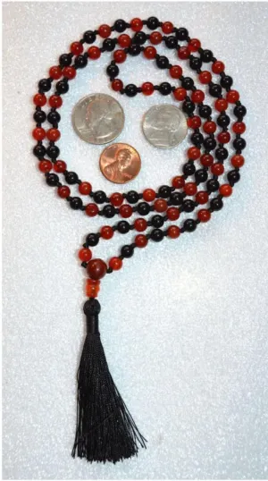 Natural Onyx & Carnelian 8mm 108 Mala Beads, Spiritual, Meditation Beads, Reiki, Japa Mala, Buddhist Prayer Beads, Yoga Bracelet, healing beads LKMALA-RRGU-1736