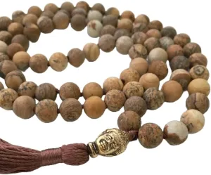 Natural Picture Jasper 8mm 108 Mala Beads, Spiritual, Meditation Beads, Reiki, Japa Mala, Buddhist Prayer Beads, Yoga Bracelet, healing beads LKMALA-RRGU-2726