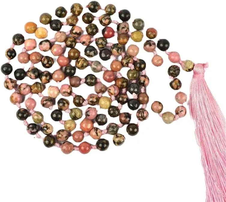 Natural Rhodonite 6mm 108 Mala Beads, Spiritual, Meditation Beads, Reiki, Japa Mala, Buddhist Prayer Beads, Yoga Bracelet, healing beads LKMALA-RRGU-3174