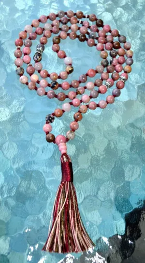 Natural Rhodonite 8mm 108 Mala Beads, Spiritual, Meditation Beads, Reiki, Japa Mala, Buddhist Prayer Beads, Yoga Bracelet, healing beads LKMALA-RRGU-1762
