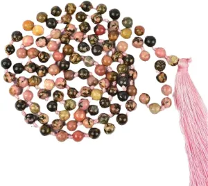 Natural Rhodonite 8mm 108 Mala Beads, Spiritual, Meditation Beads, Reiki, Japa Mala, Buddhist Prayer Beads, Yoga Bracelet, healing beads LKMALA-RRGU-3173