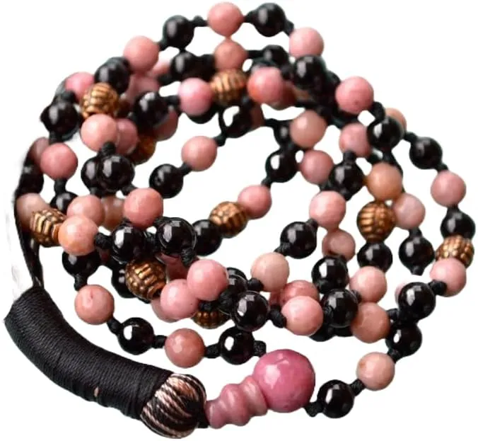 Natural Rhodonite & Black Tourmaline 8mm 108 Mala Beads, Spiritual, Meditation Beads, Reiki, Japa Mala, Buddhist Prayer Beads, Yoga Bracelet, healing beads LKMALA-RRGU-1778