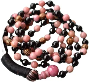 Natural Rhodonite & Black Tourmaline 8mm 108 Mala Beads, Spiritual, Meditation Beads, Reiki, Japa Mala, Buddhist Prayer Beads, Yoga Bracelet, healing beads LKMALA-RRGU-1778