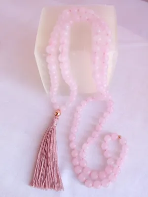 Natural ROSE QUARTZ 8mm 108 Mala Beads, Spiritual, Meditation Beads, Reiki, Japa Mala, Buddhist Prayer Beads, Yoga Bracelet, healing beads LKMALA-RRGU-2691