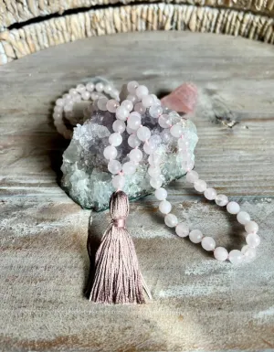 Natural Rose Quartz 8mm 108 Mala Beads, Spiritual, Meditation Beads, Reiki, Japa Mala, Buddhist Prayer Beads, Yoga Bracelet, healing beads LKMALA-RRGU-534