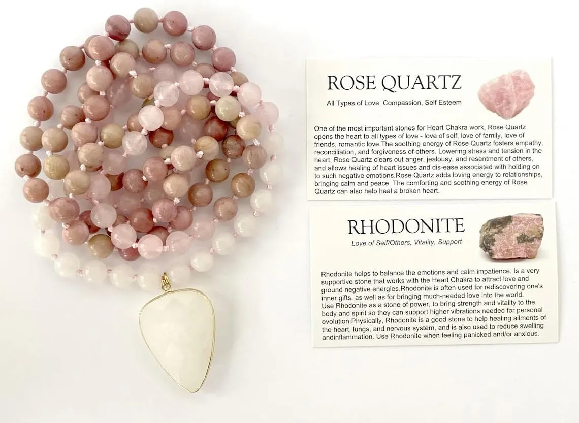 Natural ROSE Quartz,Rhodonite 8mm 108 Mala Beads, Spiritual, Meditation Beads, Reiki, Japa Mala, Buddhist Prayer Beads, Yoga Bracelet, healing beads LKMALA-RRGU-2401