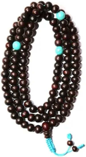 Natural Rose Wood,turquoise 8mm 108 Mala Beads, Spiritual, Meditation Beads, Reiki, Japa Mala, Buddhist Prayer Beads, Yoga Bracelet, healing beads LKMALA-RRGU-676