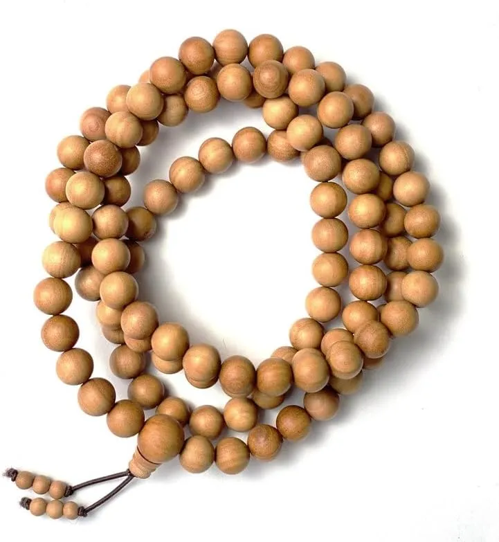 Natural Sandalwood 8mm 108 Mala Beads, Spiritual, Meditation Beads, Reiki, Japa Mala, Buddhist Prayer Beads, Yoga Bracelet, healing beads LKMALA-RRGU-3149