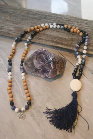Natural Sodalite ,Howlite,Tourmaline,Sandalwood,lava 8mm 108 Mala Beads, Spiritual, Meditation Beads, Reiki, Japa Mala, Buddhist Prayer Beads, Yoga Bracelet, healing beads LKMALA-RRGU-1135