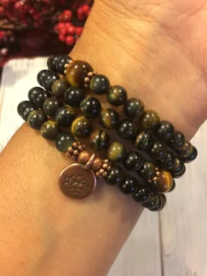 Natural Tiger Eye 8mm 108 Mala Beads, Spiritual, Meditation Beads, Reiki, Japa Mala, Buddhist Prayer Beads, Yoga Bracelet, healing beads LKMALA-RRGU-3852