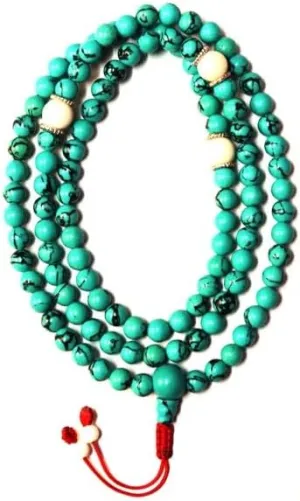 Natural Turquoise,conch shell 8mm 108 Mala Beads, Spiritual, Meditation Beads, Reiki, Japa Mala, Buddhist Prayer Beads, Yoga Bracelet, healing beads LKMALA-RRGU-710