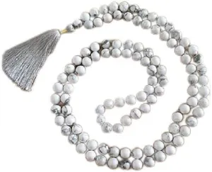 Natural White Howlite 8mm 108 Mala Beads, Spiritual, Meditation Beads, Reiki, Japa Mala, Buddhist Prayer Beads, Yoga Bracelet, healing beads LKMALA-RRGU-1571