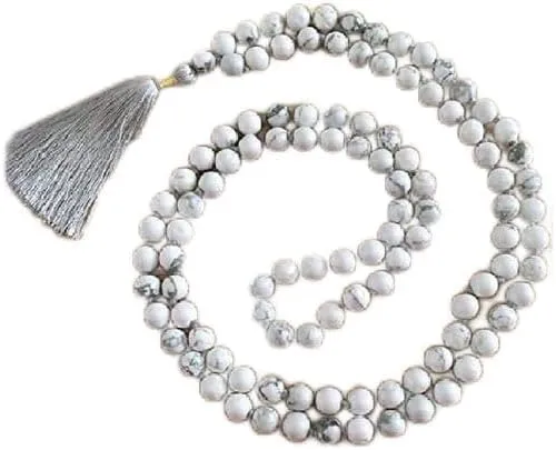 Natural White Howlite 8mm 108 Mala Beads, Spiritual, Meditation Beads, Reiki, Japa Mala, Buddhist Prayer Beads, Yoga Bracelet, healing beads LKMALA-RRGU-1571