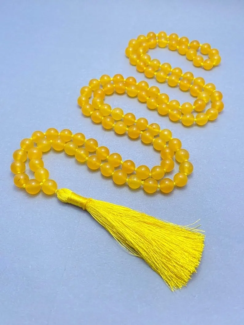 Natural Yellow Jade 8mm 108 Mala Beads, Spiritual, Meditation Beads, Reiki, Japa Mala, Buddhist Prayer Beads, Yoga Bracelet, healing beads LKMALA-RRGU-3676, 34 inch