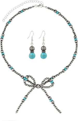 Navajo Pearl Bow Jewelry Set Western Turquoise Necklace Earring for Women Cowgirl Western Jewelry