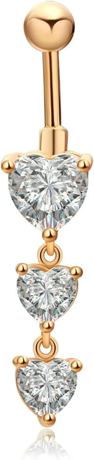 Navel Ring Surgical Stainless Steel, CZ Gold Navel Rings for Women 3Pcs Heart Shape Gold Belly Rings