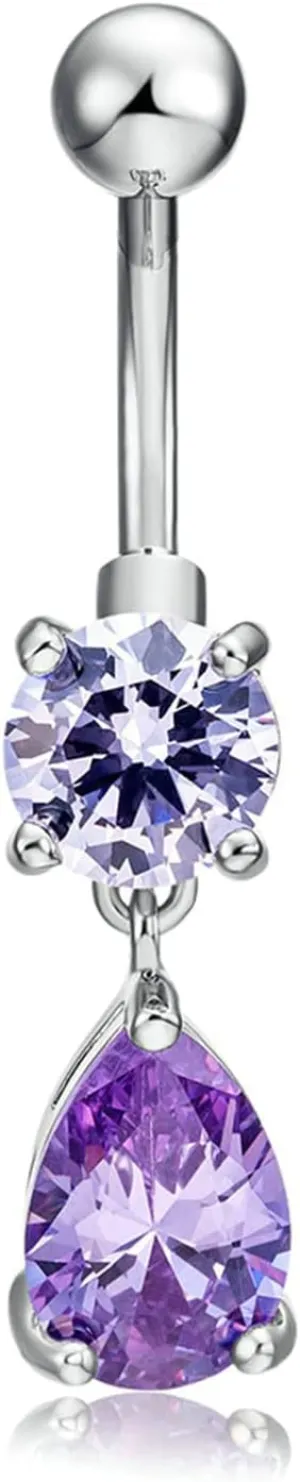 Navel Ring Surgical Stainless Steel, CZ Small Navel Rings for Women Round And Teardrop Silver Belly Rings