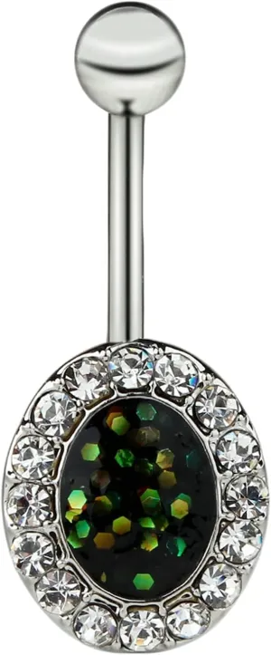 Navel Rings Stainless Steel, Crystal Long Navel Rings for Women Oval Opal Shape Silver Belly Ring