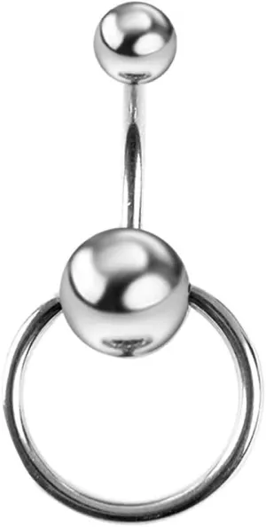 Navel Rings Stainless Steel, Sexy Navel Rings for Women Hollow Circle And Bead Pendant Silver Navel Piercing