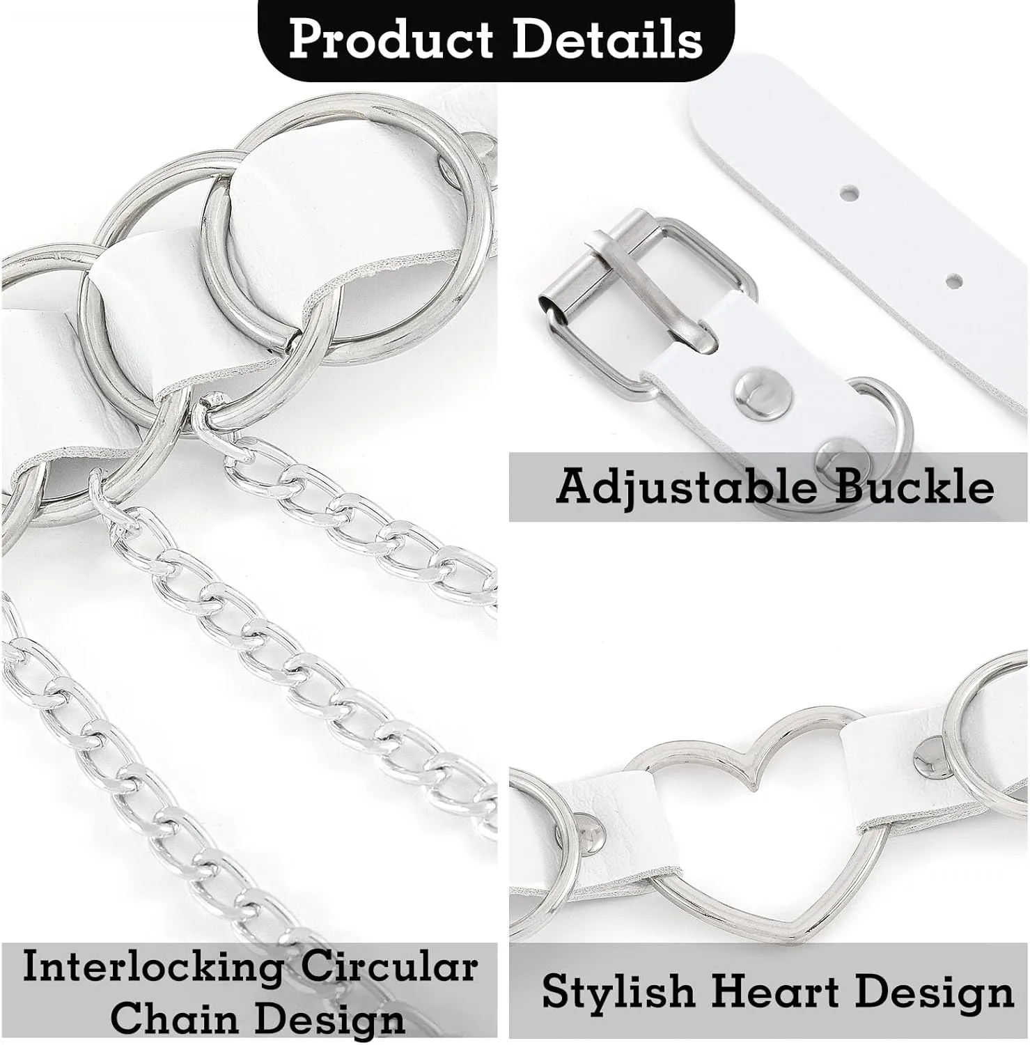 Navoky Punk Leather Choker Multilayered Chain Heart Circle Necklace Gothic Layered Chain Collar Metal Ring Necklaces Adjustable Party Rave Accessories for Women