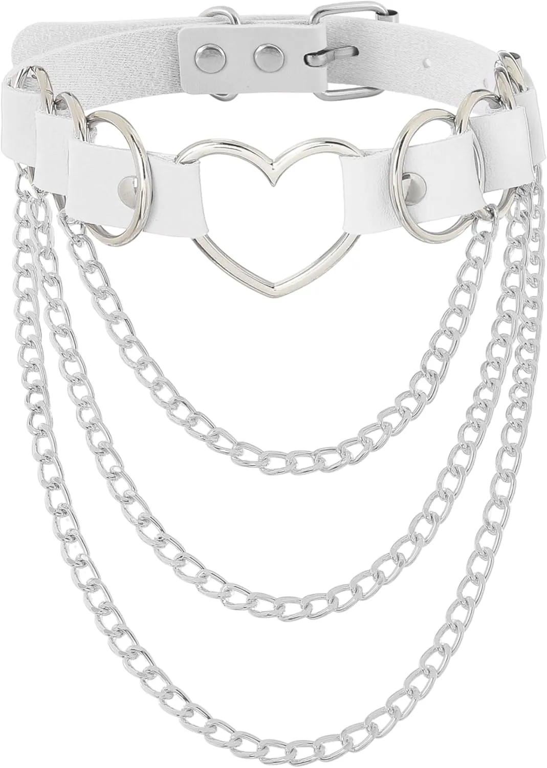 Navoky Punk Leather Choker Multilayered Chain Heart Circle Necklace Gothic Layered Chain Collar Metal Ring Necklaces Adjustable Party Rave Accessories for Women