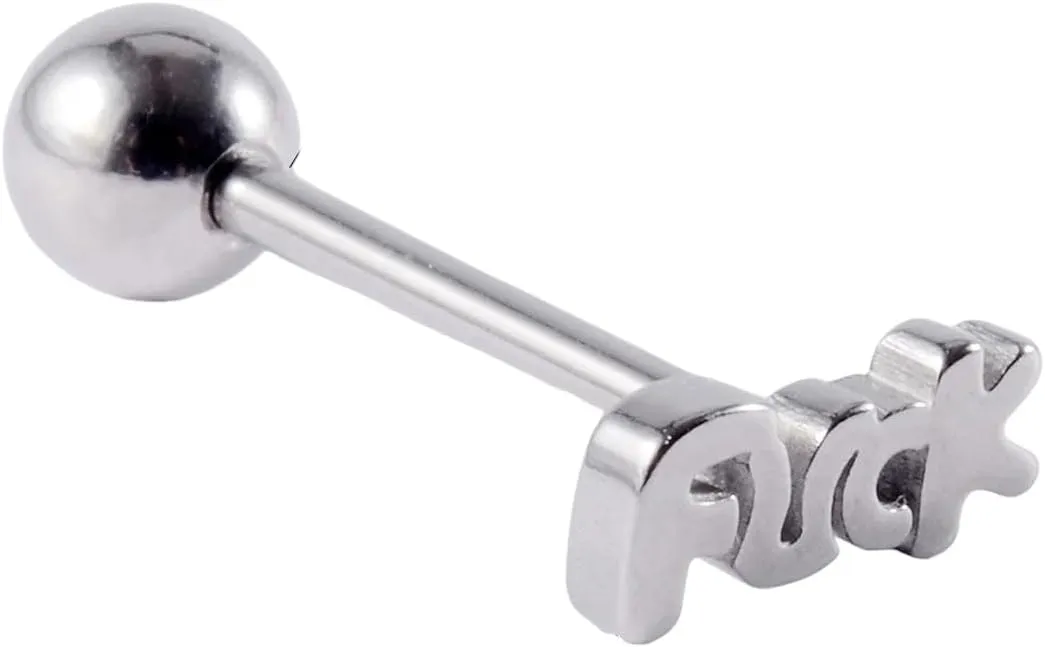 New 2025 Unisex 1Pc Stainless Steel Letter Tongue Stud Ring Man Punk Personality Barbell Piercing Jewelry For Women Body Decoration Luxury With You Accessories Trendy For Women And Men