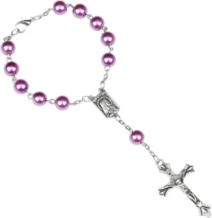 New 2025 Unisex 8Mm Purple Glass Prayer Beads Bracelet For Women Vintage Crucifix Cross Charm Rosary Female Party Jewelry Gift With You Accessories Trendy Creative For Women And Men