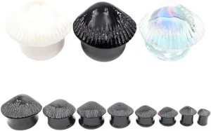 New 2026 Arrive Unisex 2Pcs Sector Shell Pectinidae Scallop Glass Ear Tunnel Plug Flesh Stretcher Expander Gauges Earring Piercing Body Jewelry Fashion Accessories Creative For Women And Men Men