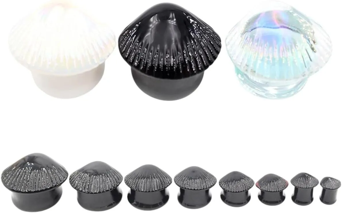 New 2026 Arrive Unisex 2Pcs Sector Shell Pectinidae Scallop Glass Ear Tunnel Plug Flesh Stretcher Expander Gauges Earring Piercing Body Jewelry Fashion Accessories Creative For Women And Men Men