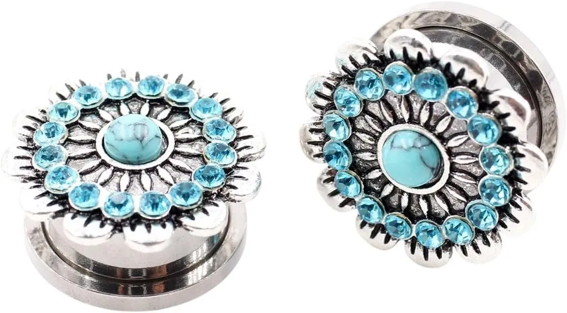 New 2026 Arrive Unisex 2Pcs Stainless Steel Flower Zirconia Moon Star Clock Heart Screw Ear Tunnels Plugs Expander Gauges Body Piercing Jewelry Fashion Accessories Creative For Women And Men Men