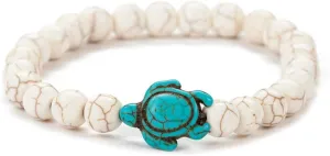 Ocean Sea Turtle Bracelets Save Beach Jewelry for Women Men 8MM Natural Stone Elastic Friendship Beads Bracelet (White Turquoise)