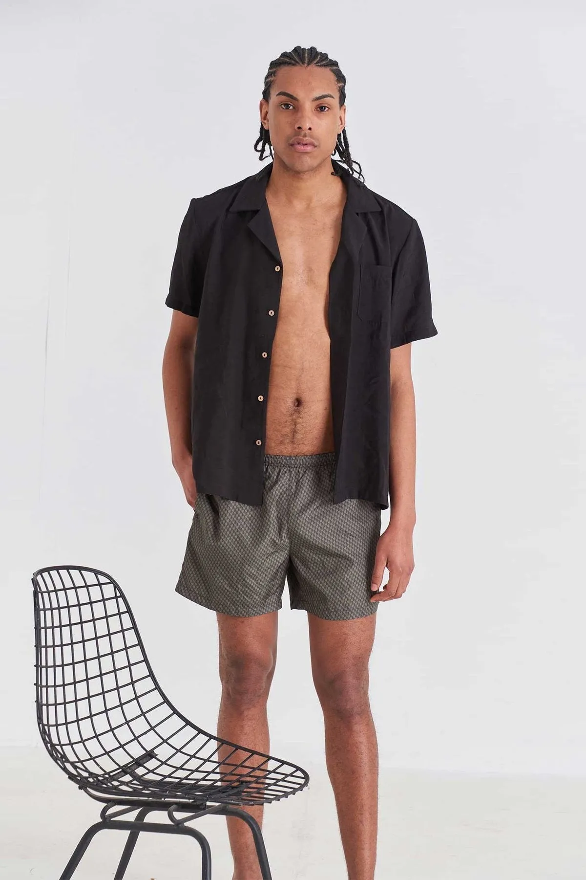 Olive Check Runner Swim Trunks