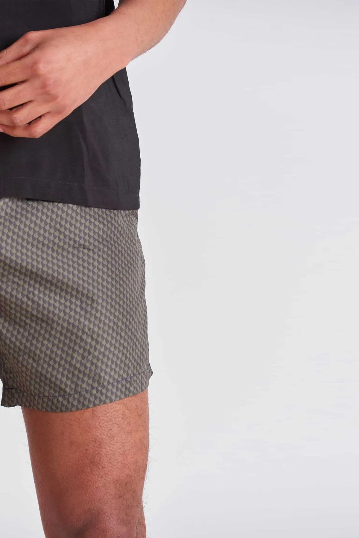 Olive Check Runner Swim Trunks
