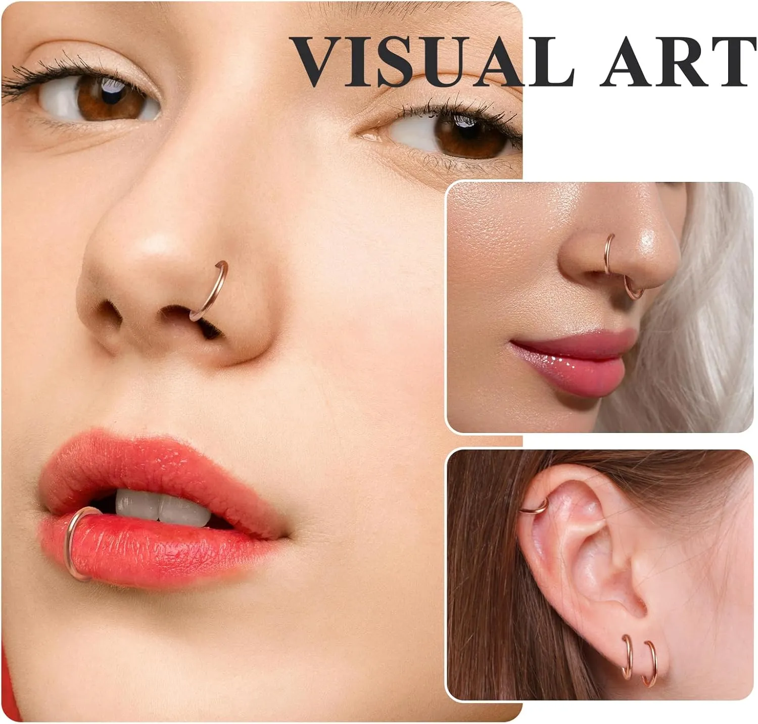 ONESING 5pcs Nose Rings Hoops 14G-20G Hinged CZ Conch Piercing Jewelry 316L Surgical Steel Septum & Lip Rings 6mm-14mm