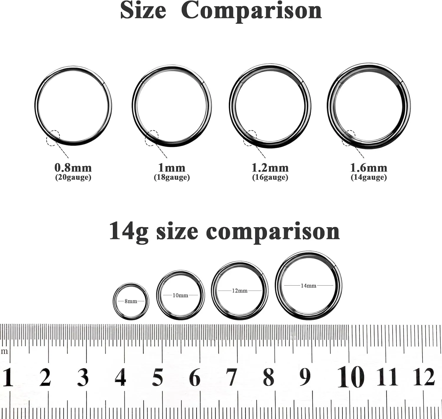 ONESING 5pcs Nose Rings Hoops 14G-20G Hinged CZ Conch Piercing Jewelry 316L Surgical Steel Septum & Lip Rings 6mm-14mm