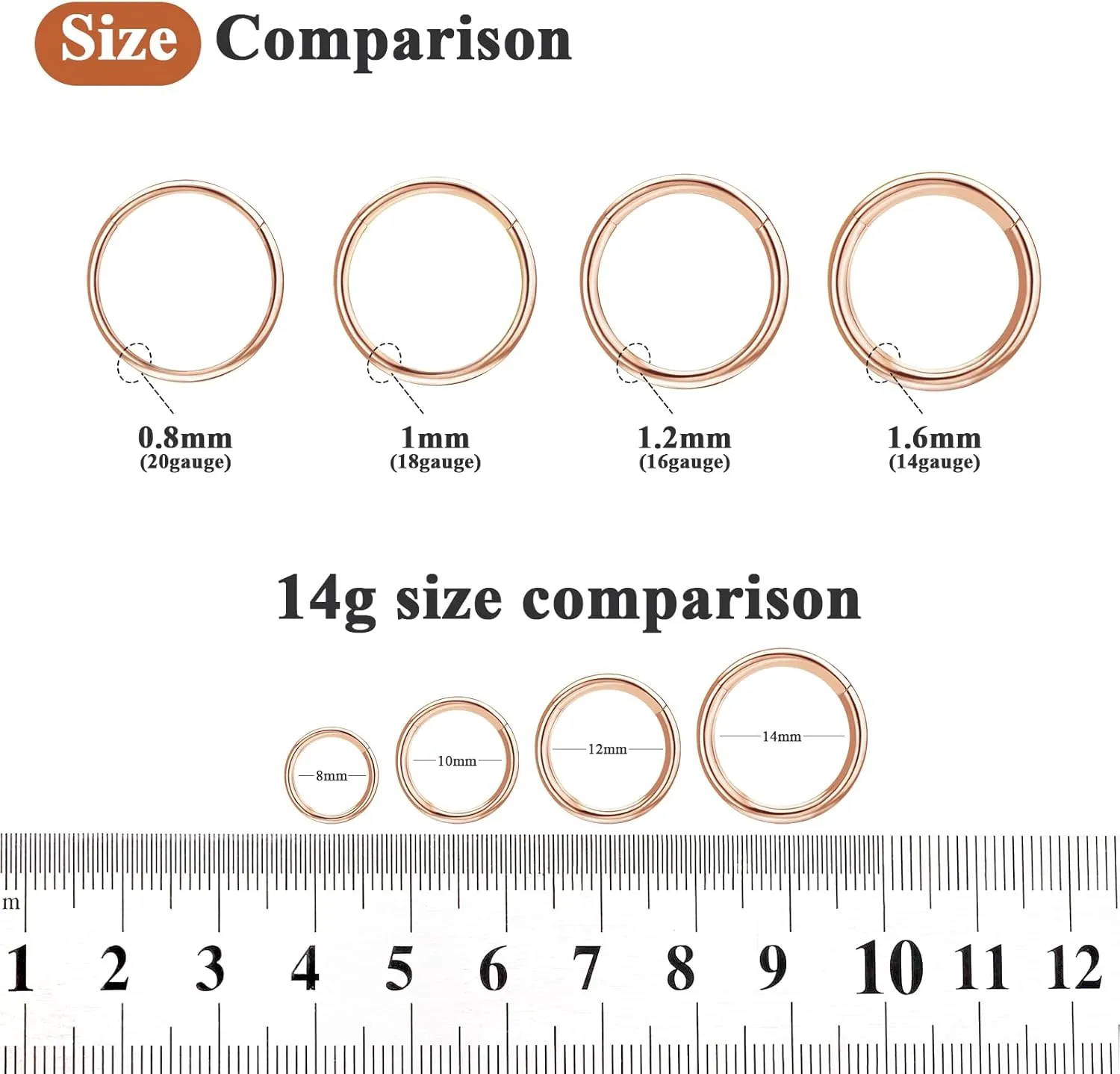 ONESING 5pcs Nose Rings Hoops 14G-20G Hinged CZ Conch Piercing Jewelry 316L Surgical Steel Septum & Lip Rings 6mm-14mm