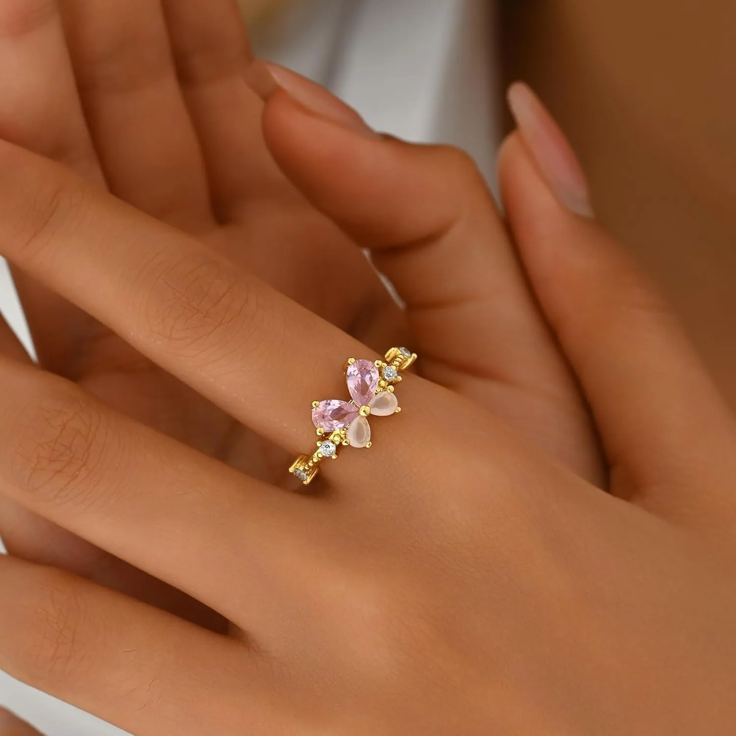 Open Stackable Rings for Women 18K Gold Plated Dainty Cubic Zirconia Wave Cuban Link Chain Flower Feather Hollow Out Adjustable Stacking Rings Wedding Jewelry Gifts
