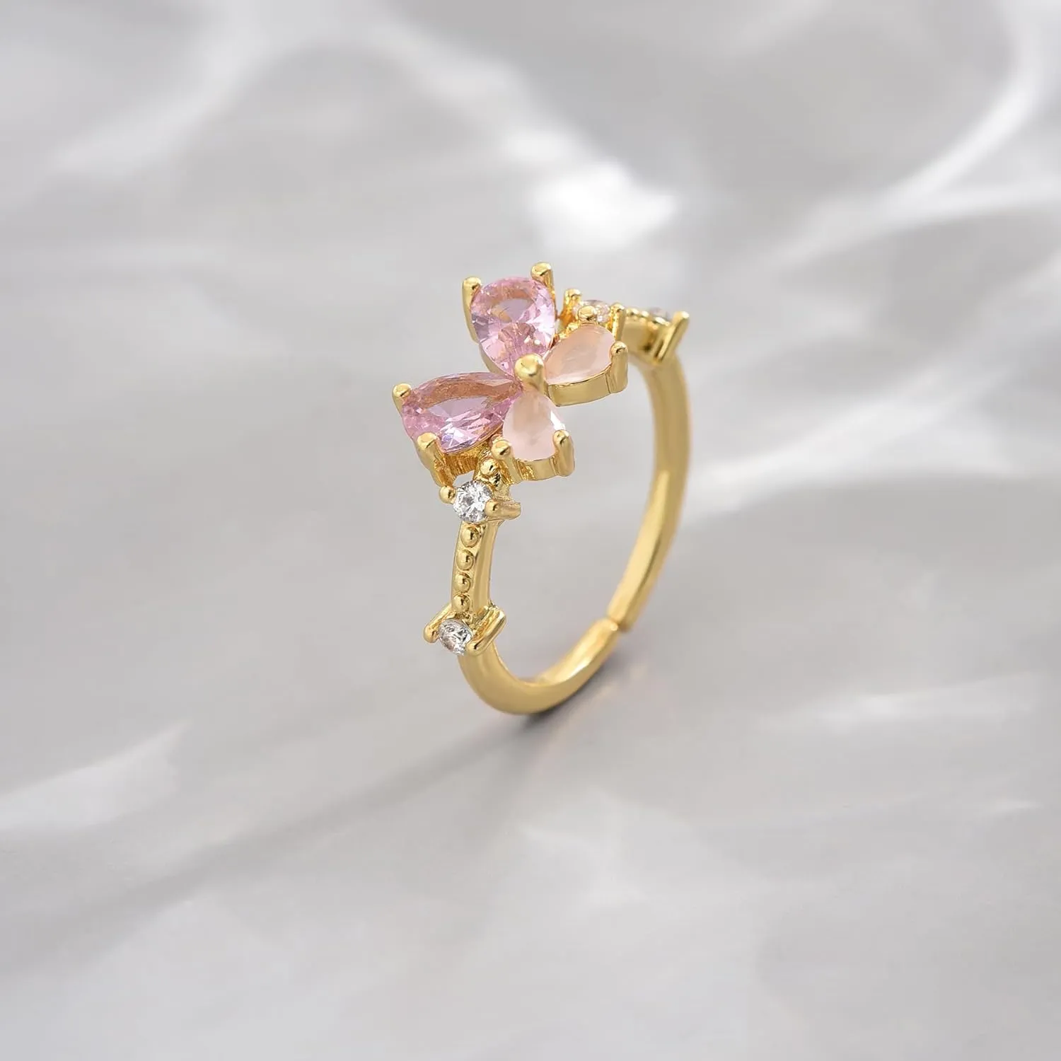 Open Stackable Rings for Women 18K Gold Plated Dainty Cubic Zirconia Wave Cuban Link Chain Flower Feather Hollow Out Adjustable Stacking Rings Wedding Jewelry Gifts