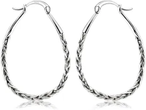 Oval Hoop Earrings for Women - Sterling Silver Large Huggie Hoop Earrings Hypoallergenic Twisted Loop Earrings Lightweight Chunky Hoop Earrings for Sensitive Ears Fashion Earrings Gifts for Christmas