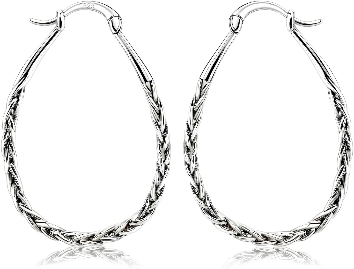 Oval Hoop Earrings for Women - Sterling Silver Large Huggie Hoop Earrings Hypoallergenic Twisted Loop Earrings Lightweight Chunky Hoop Earrings for Sensitive Ears Fashion Earrings Gifts for Christmas