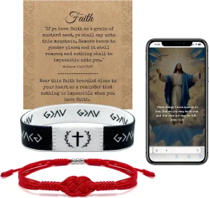 Pack of 2 Bible Verse Bracelets, Inspirational Christian Wristbands with NFC and Red String Faith Bracelet for Men and Women, First Communion Gift