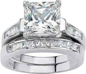 Palm Beach Jewelry 3.81 TCW CZ 2-Piece Bridal Set in Platinum Plated .925 Sterling Silver